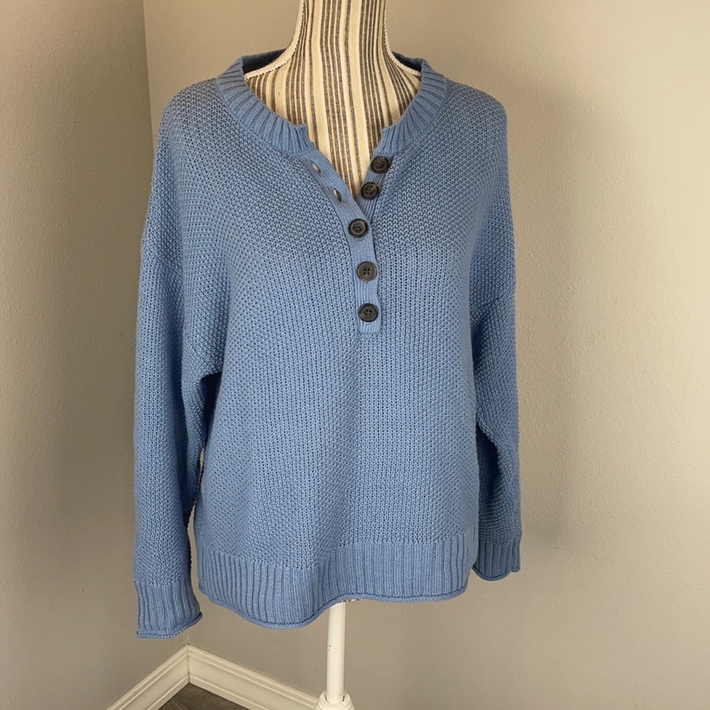 American Eagle Light Blue Button Up Knit Sweater
